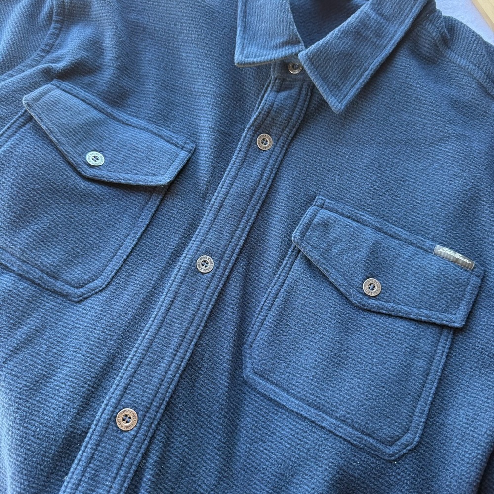 Eddie Bauer‎ Shirt Mens Large Navy Jacket Shacket Fleece Button Front